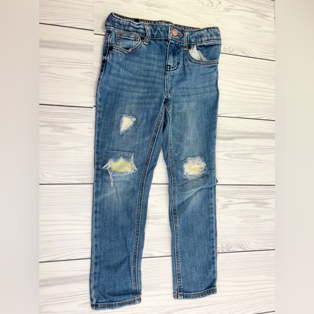 Cat and Jack Girls Sequin Knee Jeans